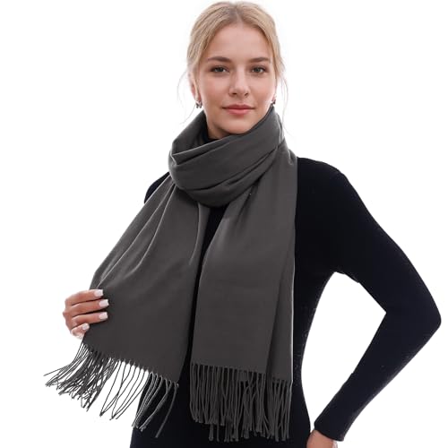 RIIQIICHY Schal Damen Winter Schals Tücher Winterschal Kuschelig Xxl Dunkelgrau Damenschal Pashmina Herbst Frauen Kaschmir Schal mit Fransen