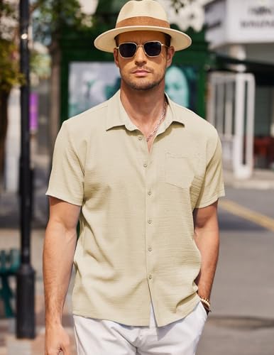COOFANDY Men's Casual Button Down Short Sleeve Shirt Textured Summer Beach Vacation Shirt2