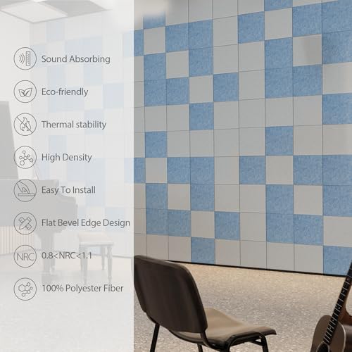 Image of 12 Pack Square Acoustic Panels Self Adhesive Sound Proof Foam(Blue Gray) | High density sound acoustic panel, 12 X 12 X 0.4 in acoustic wall panels in home, office, recording, studio, and more