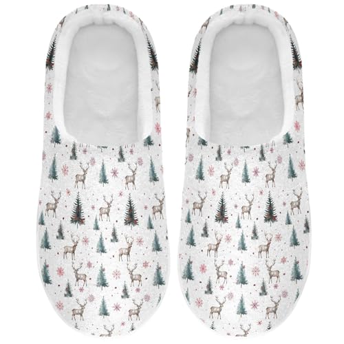 Fuzzy Memory Foam Slippers for Women/Men Christmas Deer Snowflakes Tree Pattern Fluffy Winter House Shoes Indoor and Outdoor2