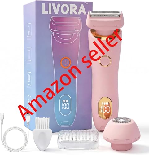 Livora Womens Electric ShaverPain-Free Hair Trimmer for Sensitive Skin Featuring Removable Blades and Waterproof Rechargeable Design (Pink).