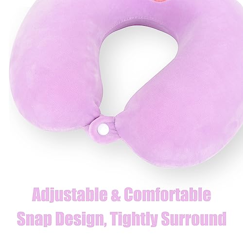 Image of Sexysamba Cartoon Headrest & Neck Pillow for Kids Boys & Girls, Teens, Travel Accessories for Airplane, Car, Recline, Memory Foam Cute Travel Pillow with Sleep Eye Mask - Purple Unicorn