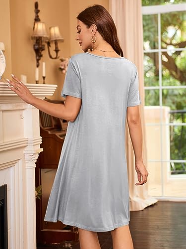 Image of Women's Summer Dresses 2026 Casual T Shirt Dress Short Sleeve Loose Flowy Sundress Swing Tunic Dress with Pockets Light Grey