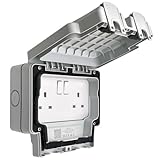 Double Outdoor Switched Socket 2 Gang, IP66, Wall Mounted, Grey ODS1