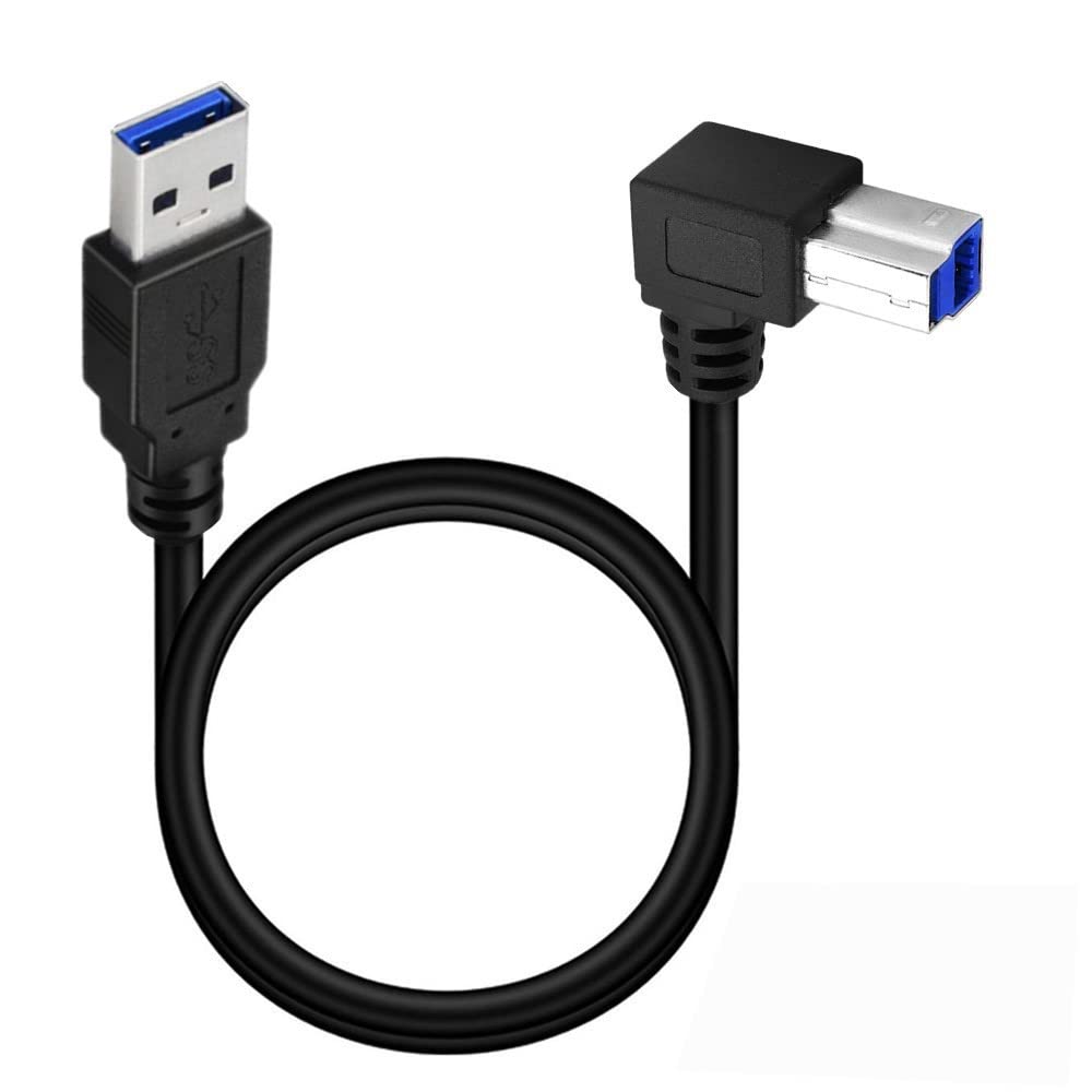 USB 3.0 Printer Cable, USB 3.0 Type A Male to Type B Male Plug 90 Degree High Speed Printer,Monitor,External Hard Drivers,Scanner - 50cm/1.5Ft (3.0 A to B Left Angle)