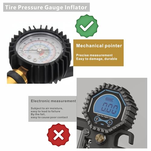 Image of Tire Inflator with Pressure Gauge (0-220 PSI) Heavy Duty Air Chuck and with with Rubber Hose Compressor Accessories and Quick Connect Coupler Applications Car RV Truck Motorcycle Bicycle