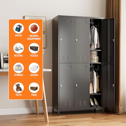 METAN Metal Locker for School Office Gym Bedroom,6 Doors Steel Storage Lockers Cabinet for Employees,Industrial Storage with 1 Shelf,Assembly Required,Black - Thumbnail 4