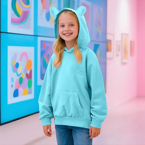 Cute Hoodies for Girls Hooded Sweatshirts 2025 Kids Long Sleeve Pullover Fall Fleece Tops Large Solid Block Clothes2