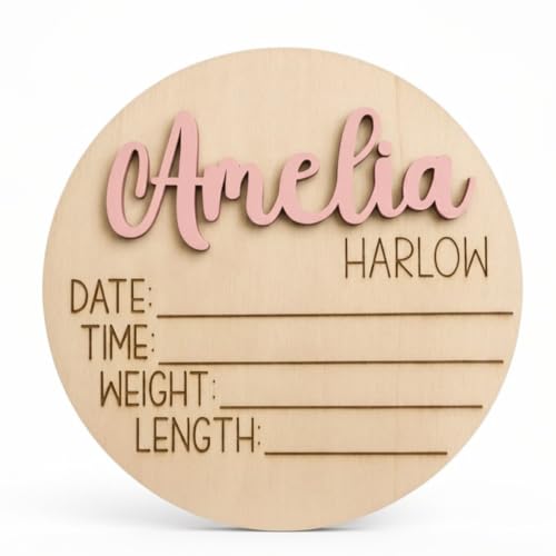 Personalized 3D Baby Name Announcement Sign with Birth Stats Photo Prop