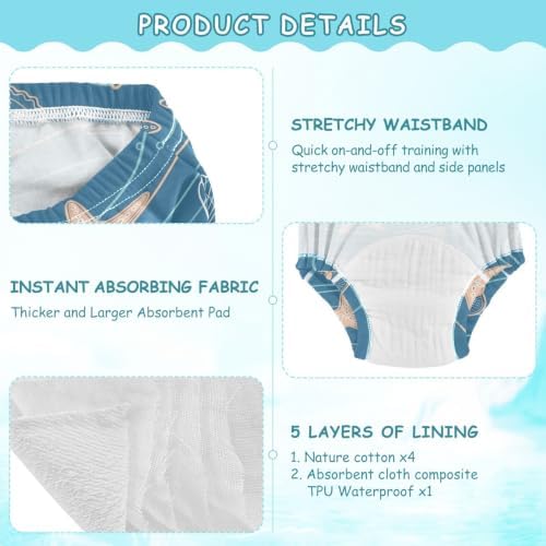 SLHKPNS Sea Shell Starfish 3 Packs Training Pants for Toddlers 5T - 4