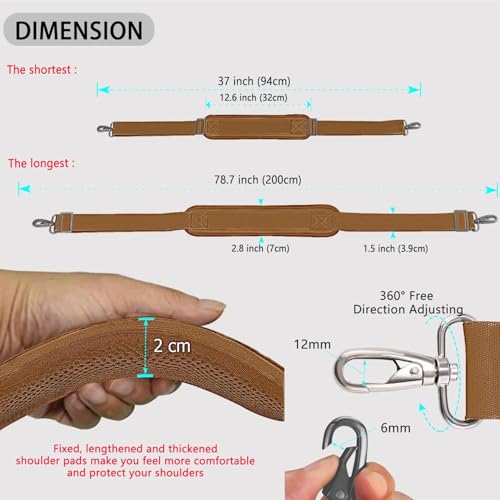 Image of ZINZ 79 inch Shoulder Strap, Extra-thick Fixed Cushion Pad and Dual Clasps Universal Replacement Strap with Metal Swivel Hooks for Laptop Bags, Luggage Bags, Camera, Crossbody(Khaki)