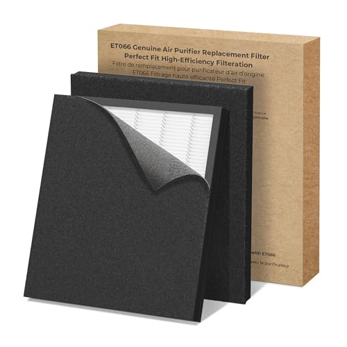 Genuine ET066 Air Purifier Replacement Filter for ET066 Air Purifier, Washable HEPA 3-Stage Filtration for Pollen Smoke Pet Hair Dust, Original Version, 2 Pack+3 Layers Filtration White