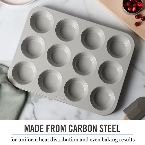 Image of Martha Stewart Gallen 12 Cup Nonstick Carbon Steel Muffin and Cupcake Pan - Cool Grey, Durable Bakeware for Even Baking and Easy Release