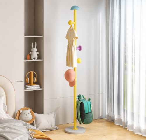 Image of HomeCloud Heavy-Duty Steel Coat Hanging Stand for Home & Boutiques-Freestanding Clothes Hanger Rack for Coats, Jackets, Hats, Bags & Daily Garments (Yellow)