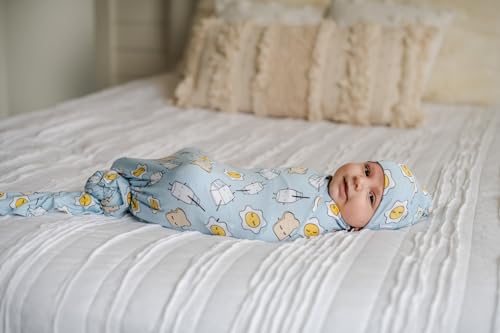 Image of Little Sleepies Swaddle & Hat Set, Baby Swaddles Newborns, Soft Viscose from Bamboo Swaddle Blanket Wrap (Blue Breakfast Buddies)