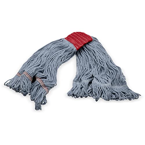 Sparta 369553B00 Cotton Mop Head, Loop-Ended, 5 Inch Color-Coded Red Headhand For Organized Cleaning, Large - 43 Inches Long, Blue With Red Band #TOP6