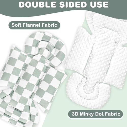 Image of DILIMI Infant Car Seat Insert, Baby Car Seat Head Support with 3 Strap Paddings, Soft Newborn Car Seat Cushion for Stroller, Swing, Bouncers, Green Checkered