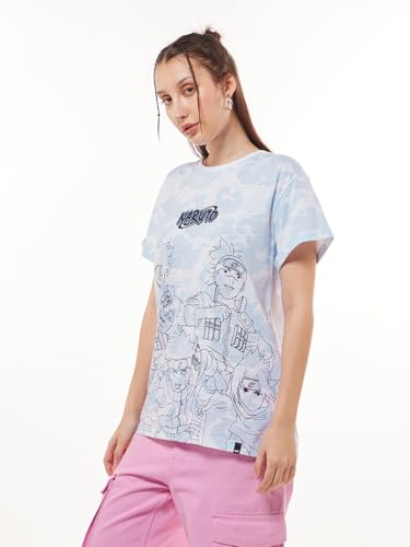 Image of Bewakoof Air 1.0 Official Naruto Merchandise Women's 100% Cotton Graphic Print Boyfriend Fit Round Neck T-Shirt