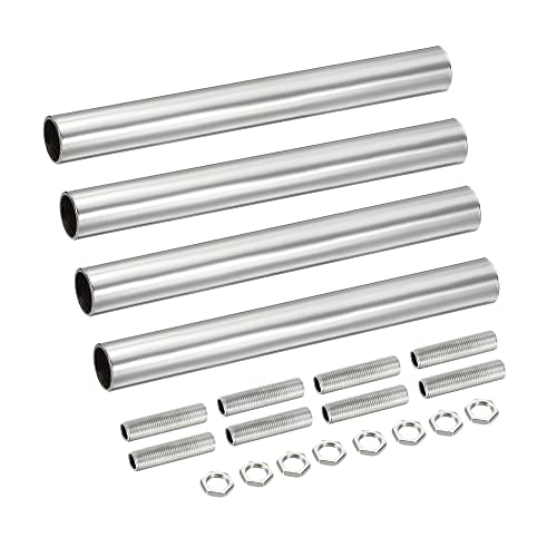 MECCANIXITY Threaded Extension Rod, 3.94" Lamp Pipe with Connector Light Fixture Parts for Pendant Light Island Lighting Chandeliers Stems, Silver 4 Set