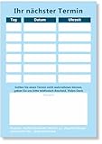 100 Terminzettel A7 „Ihr nächster Termin“ für Praxis Ärzte Physio 2 Terminblöcke à 50 Terminkarten blau mit Stempelfeld & Hinweis zur Terminabsage | Praxisbedarf