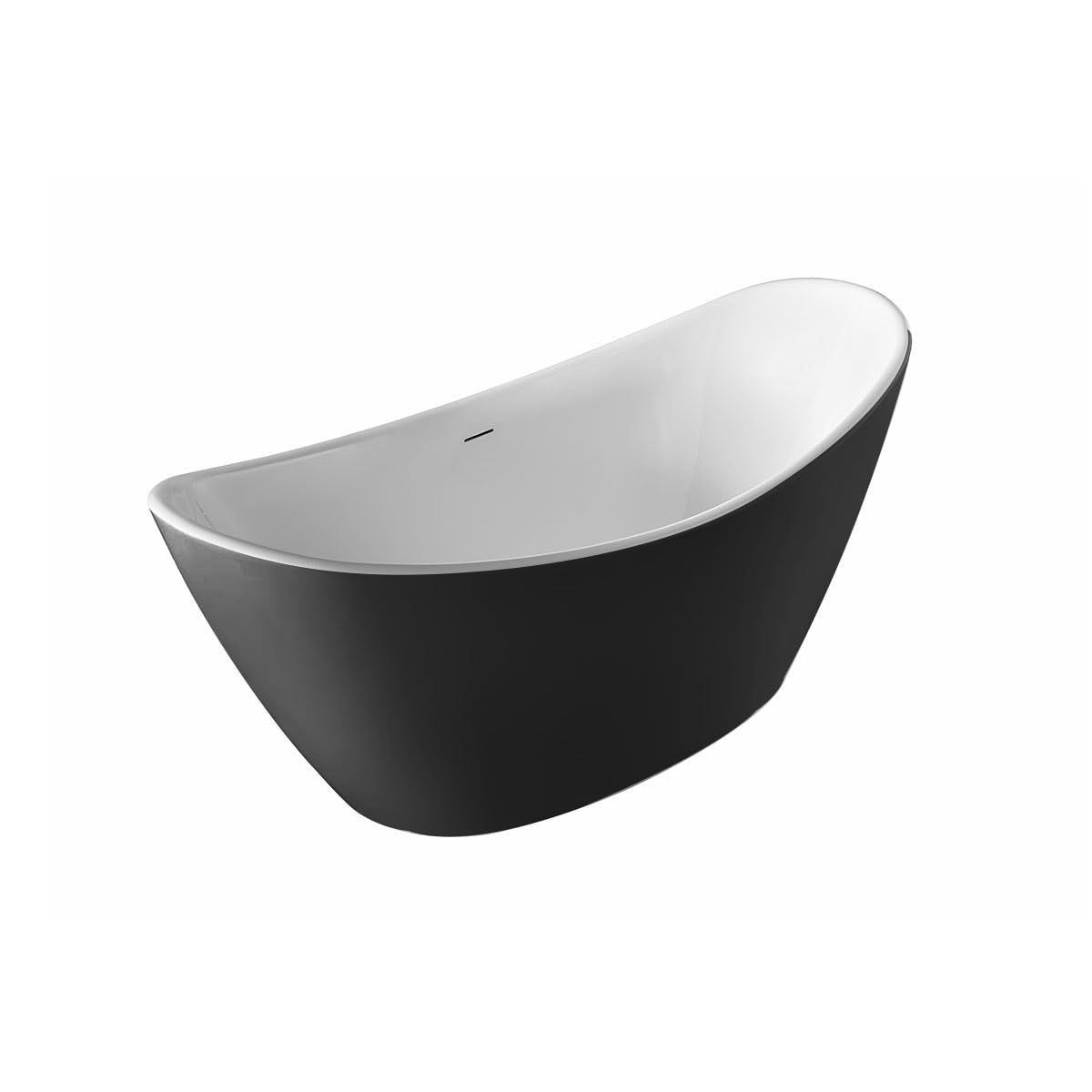 MSV Corbin Bañera Isla Oval 170 cm Acrílico Negro Mate Bañera Compacta 1 Plaza con Bonde Pop-up y Trop-Lleno Lineal Integrado
