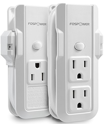 FosPower (2 Pack) 3-Outlet Mini Power Strip with 10inch Wraparound Extension Cord & 90 Degree Plug Adapter Wall Tap for Home Office & Travel (White)