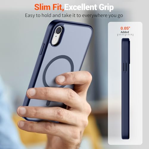 Image of SUPFINE Magnetic for iPhone XR Phone Case Navy Blue | With Screen Protector, Translucent Matte, Compatible with MagSafe, Military Grade Drop Proof, Rugged Shockproof Protective