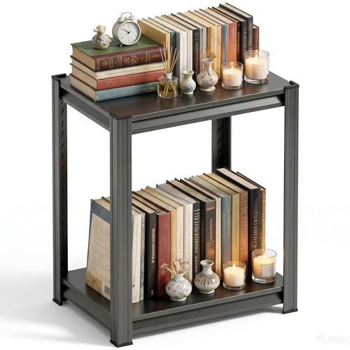 Image of Modern Metal Book Shelf, Display Black Bookshelf, Bolt-Free Metal Storage Shelves for Books CDs, Adjustable Bookshelf in Living Room, Bedroom, Kitchen, Home, Office, 15.7 inch W x10 D x22 H