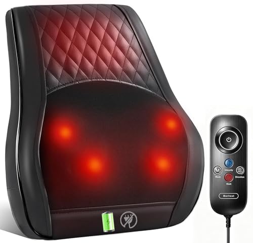 Boriwat Shiatsu Back Massager for Pain Relief Deep Tissue-Movable Electric Neck Back Massager with Heat-Rechargeable Cordless Massage Heated Lower Back Massage-Gift for Men Women
