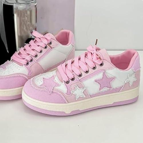 Cute Platform Star Sneakers for Women Walking Outdoor Color Blocking Patchwork Stars Denim Shoes3