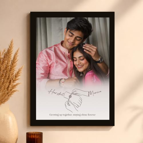 Image of Art Street Personalized Rakhi Photo Gift for Brother & Sister Photo Frame With Brother & Sister Photo Upload, And Text For Rakshabandhan Gift (A4, Black)