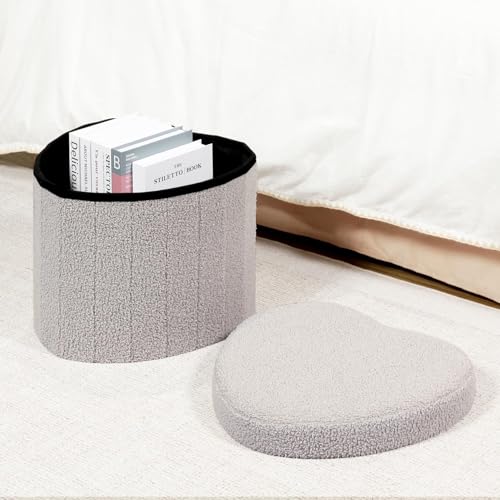 Image of B FSOBEIIALEO Storage Ottoman Heart Shaped Ottoman with Storage, Grey