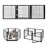 YOLENY 32'' Pet Playpen with Solid Wood and Wire, 6 Panels Freestanding Dog Gate with Walk Through Door, Safety Fence Pen Playpen for Dogs Cats Pets, Black
