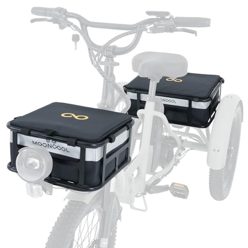 H&ZT TK1 Tricycle Rack Bag – Waterproof 600D Polyester Rear Basket Bag for E-Trike, Quick-Release Pannier with Self-Adhesive Straps and Reflector (Front + Rear Combo)
