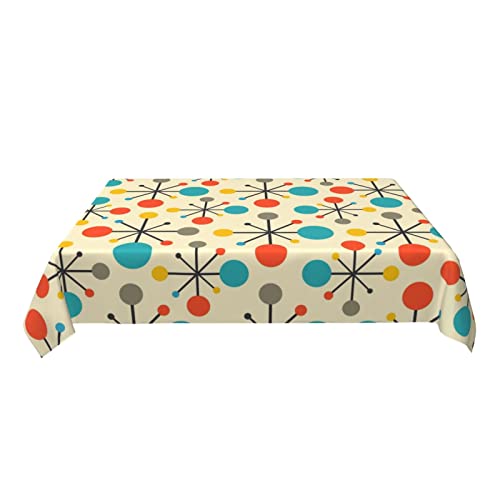 Mid Century Fifties Modern Atomic Retro Colors Tablecloth, Water Resistant Table Cloth Rectangle 54X72In Indoor And Outdoor Party Picnic Dining Room Kitchen Table Cover Home Decoration #TOP1