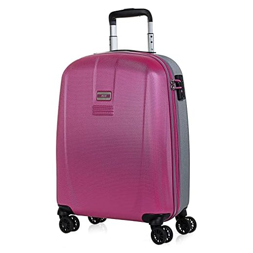 JASLEN - Maleta Cabina Avion Pequeña con Ruedas Rígida Hombre Mujer. 4 Ruedas Trolley. Equipaje de Mano. Candado de Seguridad TSA 56550, Color Fucsia-Plata