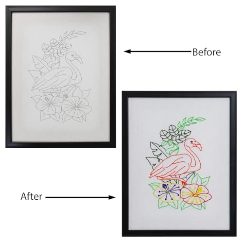 Image of picknMAKE Hand Cross Stitch Embroidery Kits for Beginners Adults with Cloth Fabric, Framed Pattern of Flamingo on White Fabric to do Embroidery with Instruction and All Material Included