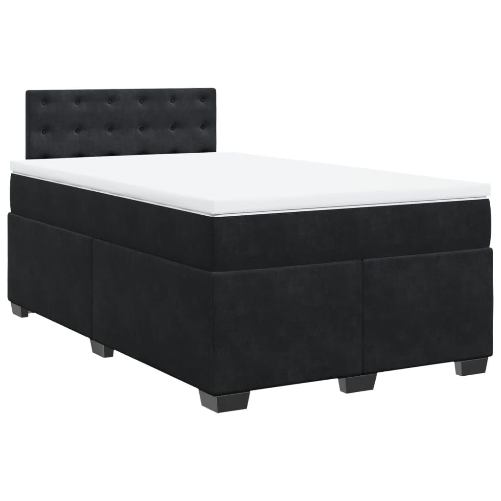 vidaXL Boxspringbett, Polsterbett Bett mit Matratze Matratzenauflage, Bettgestell mit Kopfteil Lattenrost, Doppelbett für Schlafzimmer, Schwarz 120x200cm Samt