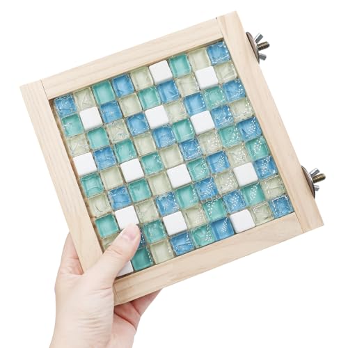 Image of Bird Perch Platform Stand, Wood + Colorful Crystal Small Animals Summer Cooling Playground, Cage Accessories for Birds Parrots Small Animals Rat Hamster Parakeet Cockatiel