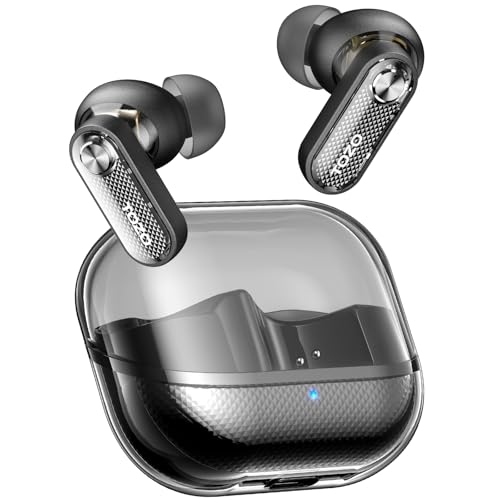 TOZO Crystal Pods Hybrid Active Noise Cancelling Wireless Earbuds, 10mm Drivers Deep Bass, 4 Mics Smart ENC AI Calls, Real-Time AI Translation, 32 EQ via App, Bluetooth 5.4, Crystal Design