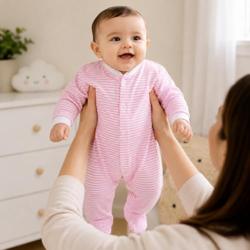 Image of DADDY - G 100% Cotton Baby Rompers Pack of 3 | Newborn Baby Sleepsuit | Full Sleeve Jumpsuit | Baby Night Suit | Infant Bodysuit for Boys & Girls | Soft Breathable Clothing