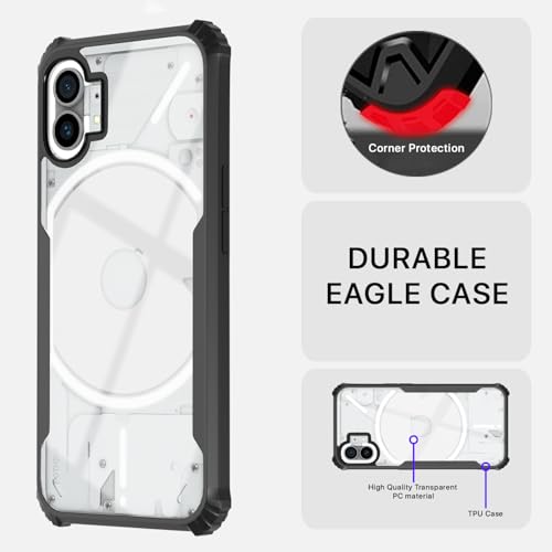 Image of Pikkme Back Cover for Nothing Phone 1 | Ultra Hybrid Shockproof Case | Full Camera Protection | Raised Edges | Clear Transparent Bumper Case (Black)