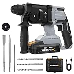 WORKPROX 20 V Cordless Hammer Drill, 2.0 J Brushless SDS Drill with 4 Functions, 4.0 Ah Battery, 360° Auxiliary Handle & LED Light, Rotary Hammer Drills for Concrete, Steel, Wood, Brick, Masonry
