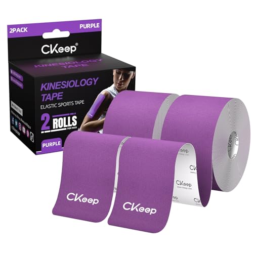 CKeep Uncut Kinesiology Tape(2 Rolls), Original Cotton Elastic Premium Athletic Tape,Latex Free Hypoallergenic, 2inch x 16ft, Purple