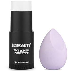 CCbeauty Clown White Face Paint Stick,Face Painting Kit,Non Toxic SFX Makeup For Joker Skeleton Halloween Costume Cosplay,Professional Body Paint,Full Coverage Painting Foundation With Makeup Sponge
