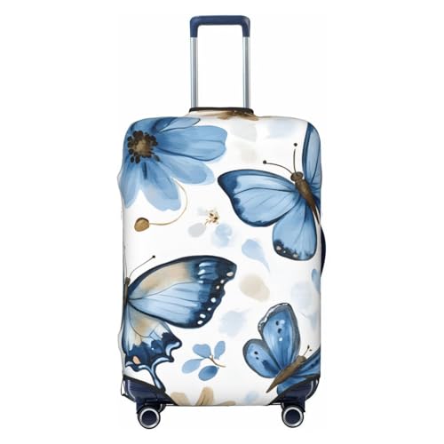 Butterfly Suitcase Cover, Elastic Luggage Protector with Zipper and Buckle, Blue Floral Design, Small (18-21 inches)