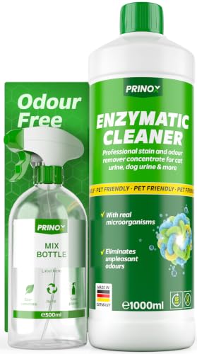 PRINOX Enzyme Cleaner Concentrate 1030ml (Makes 40L) - Strong Pet Odour Remover & Urine Neutraliser for Dog & Cat Urine - Enzymatic Carpet & Floor Cleaner - with Mixing Bottle
