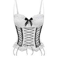 FXVZVFES Corpete De Malha Para Mulher Espinhas De Peixe Sparguete Sexy Com Atacadores Moderno Corpete Curto Para Sair Top Para Discoteca,White,S