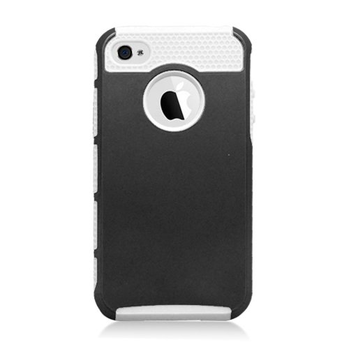 PHIPHONE4N1WHBK Hybrid Protective Gummy TPU Case for iPhone 4 - Retail Packaging - White/Black