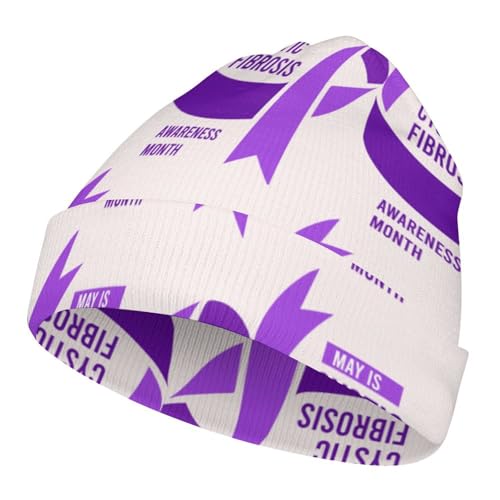 Cystic Fibrosis Awareness Month Purple Ribbon Kids Beanie Hat for for Girls Boys Children Cap Winter Knitted Chemo Cancer Headwear Accessories Gifts Decoration